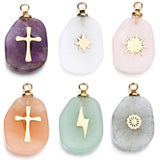 5pcs Natural Stone Stainless Steel Charms Pendants Quartz DIY Necklaces
