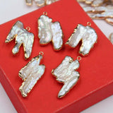 5pcs Natural Copper Edging Irregular Pearl Charms Pendant DIY Jewelry Making