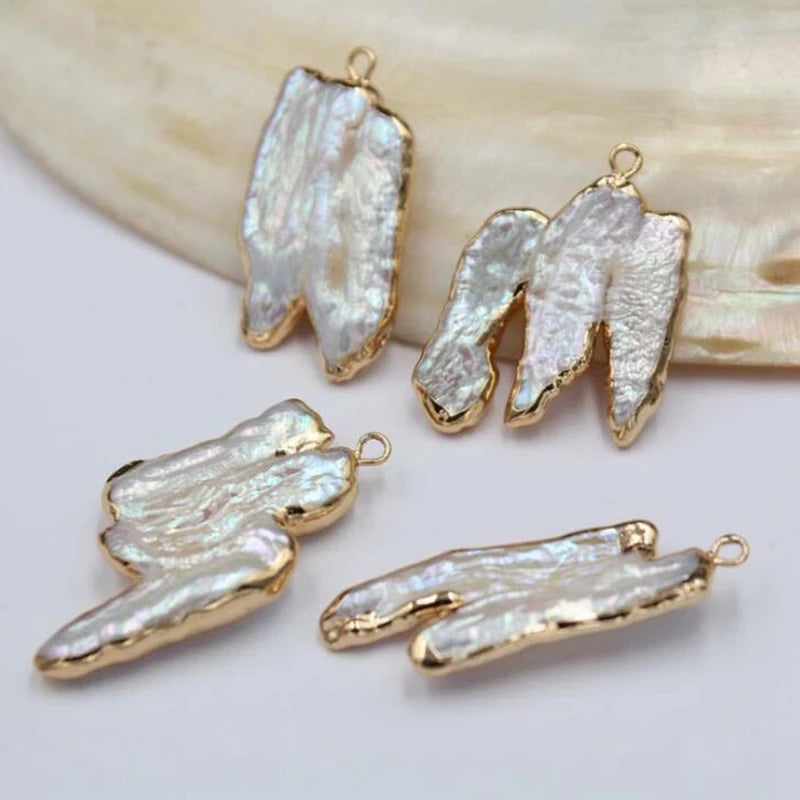 5pcs Natural Copper Edging Irregular Pearl Charms Pendant DIY Jewelry Making