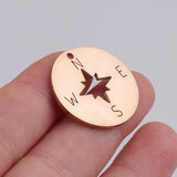 5pcs Plated Rose Stainless Steel Compass Charms for DIY Necklace Crafts