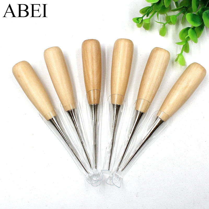 5pcs Awl Leather Hole Puncher Drill Wood Handle Stitching DIY Tailor Tools