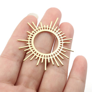 5pcs Raw Brass Sun Burst Charms Hollow Sun Flower Pendant DIY Jewelry Making