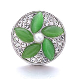 5pcs Green Crystal Flower Heart 18mm Snap Buttons DIY