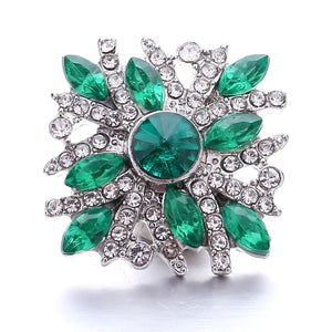 5pcs Green Crystal Flower Heart 18mm Snap Buttons DIY