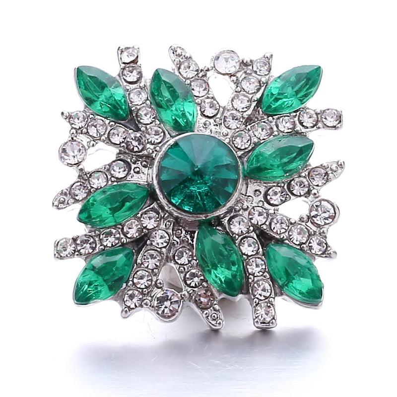 5pcs Green Crystal Flower Heart 18mm Snap Buttons DIY
