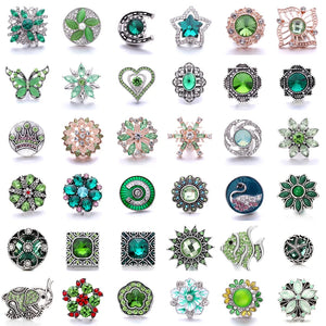 5pcs Green Crystal Flower Heart 18mm Snap Buttons DIY