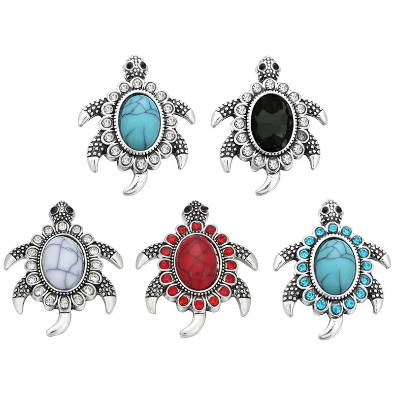 5pcs Mixed Crystal Rhinestone Snap Buttons for Jewelry Turtle Tree Flower 18mm