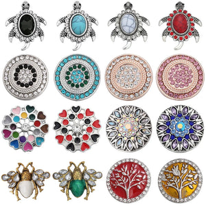 5pcs Mixed Crystal Rhinestone Snap Buttons for Jewelry Turtle Tree Flower 18mm