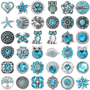 5pcs Sky Rhinestone Owl Cross Flower Snap Buttons 18mm Snaps
