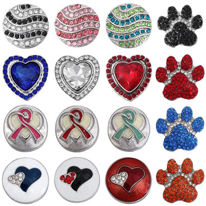 5pcs Snap Jewelry 18mm Snap Buttons Rhinestone Low Heart Dog Paw