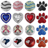 5pcs Snap Jewelry 18mm Snap Buttons Rhinestone Low Heart Dog Paw