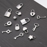 5pcs Stainless Steel Heart Lock Key Charms Couple Neck Pendants