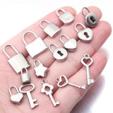 5pcs Stainless Steel Heart Lock Key Charms Couple Neck Pendants
