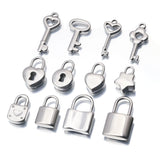 5pcs Stainless Steel Heart Lock Key Charms Couple Neck Pendants