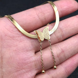5pcs Stainless Steel 18K Butterfly Tassel Ball Necklace Chain for Women