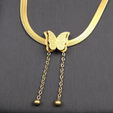5pcs Stainless Steel 18K Butterfly Tassel Ball Necklace Chain for Women
