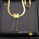 5pcs Stainless Steel 18K Butterfly Tassel Ball Necklace Chain for Women