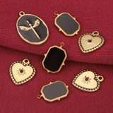 5pcs Stainless Steel Enamel Heart Square Charms DIY Jewelry Making Supplies
