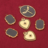 5pcs Stainless Steel Enamel Heart Square Charms DIY Jewelry Making Supplies