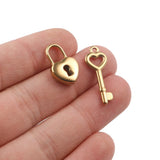 5pcs Stainless Steel Lock Key Charms Couple Love Pendants Diy Hip Hop Jewelry
