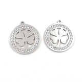 5pcs Stainless Steel Lucky Four-leaf Clover Charms with Rhinestones