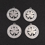 5pcs Stainless Steel Lucky Four-leaf Clover Charms with Rhinestones