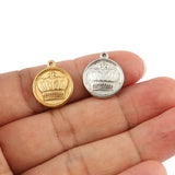 5pcs Stainless Steel Round Coin Crown Pendants DIY Jewelry Findings