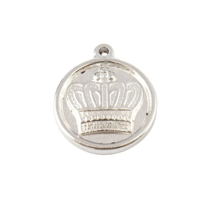 5pcs Stainless Steel Round Coin Crown Pendants DIY Jewelry Findings