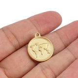 5pcs Stainless Steel Round Map Charms for DIY Jewelry