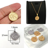 5pcs Stainless Steel Round Map Charms for DIY Jewelry