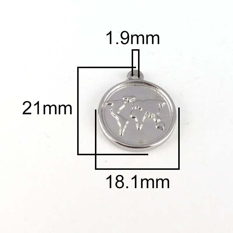 5pcs Stainless Steel Round Map Charms for DIY Jewelry