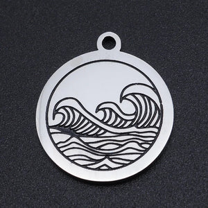 5pcs Stainless Steel Sea Wave Pendant Bracelet Charms