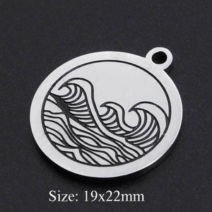 5pcs Stainless Steel Sea Wave Pendant Bracelet Charms