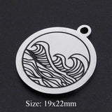 5pcs Stainless Steel Sea Wave Pendant Bracelet Charms
