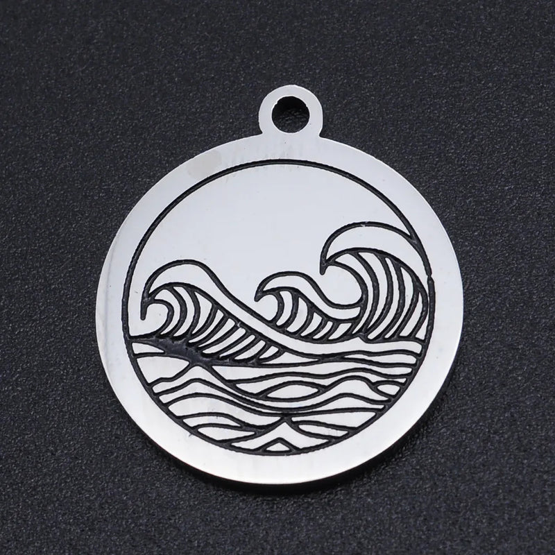 5pcs Stainless Steel Sea Wave Pendant Bracelet Charms