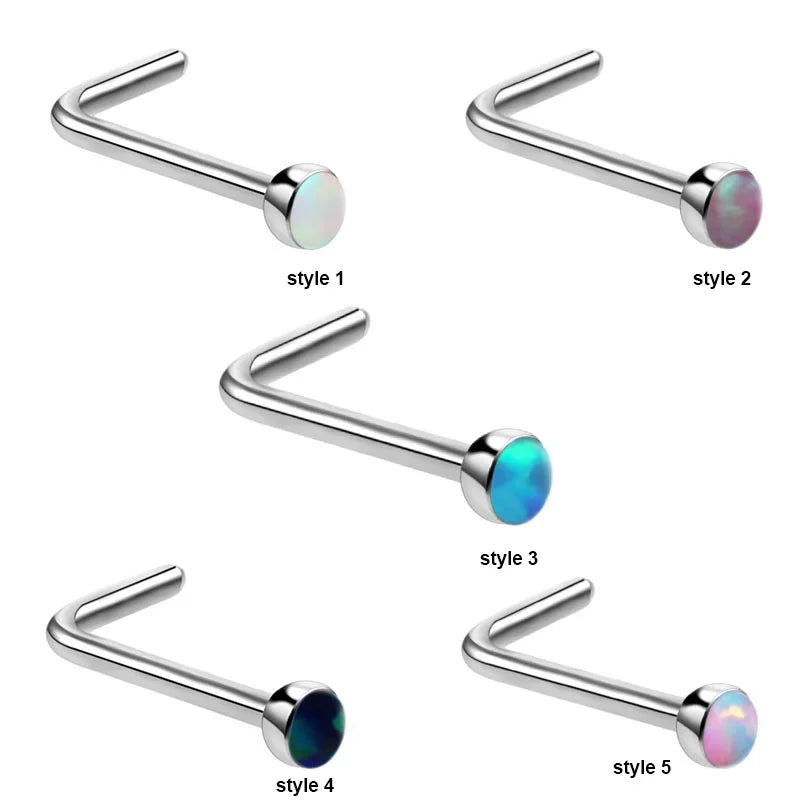 5pcs Titanium Opal Nose Studs Retainer Nostril Ring Body Jewelry