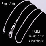 5pcs 925 Sterling Silver Lobster Clasp 1mm Snake Chain Necklace 18-22 Inch
