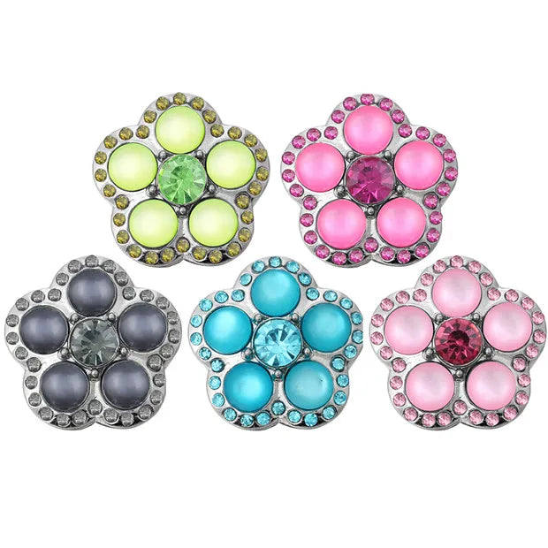 5pcs Cat's Eye Stone Crystal Flower 18mm Snap Button Jewelry DIY Snap Accessoris