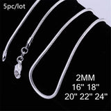 5pcs Silver Plated 925 Silver Snake Chain 2mm Necklace