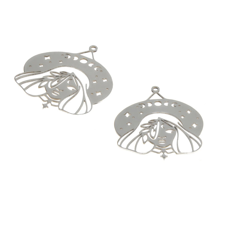 5pcs Witch Girl Moon Celestial Charm Stainless Steel Pendant DIY Jewelry