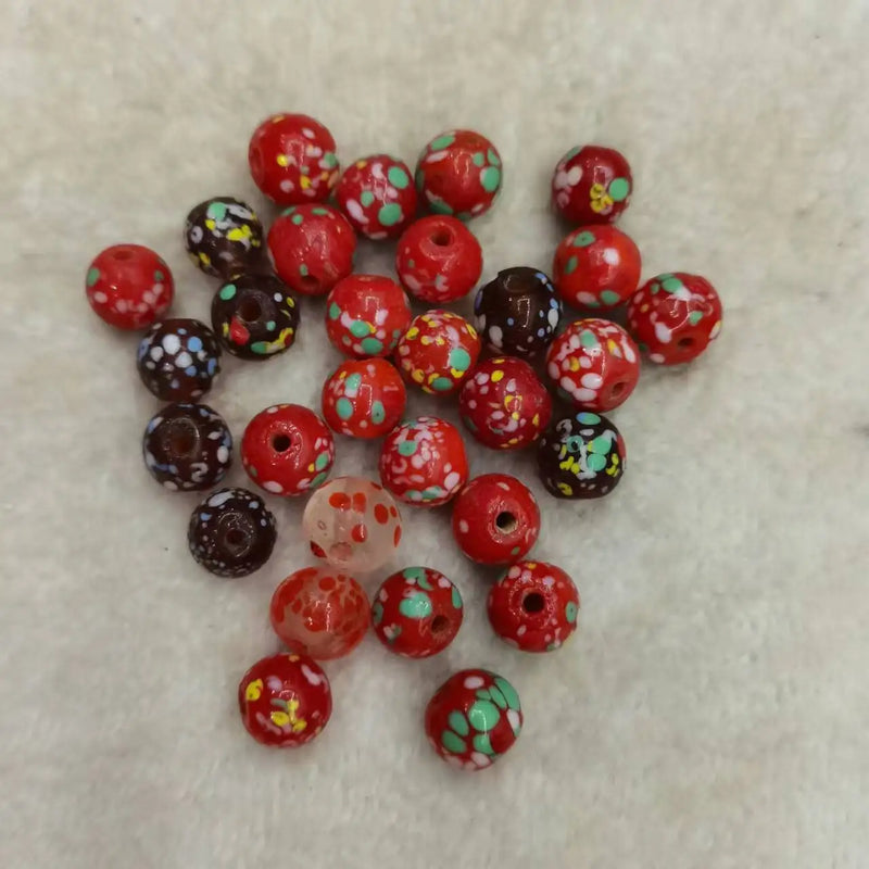 5pcs Natural Painted Old Glass Beads DIY Jewelry Accessories