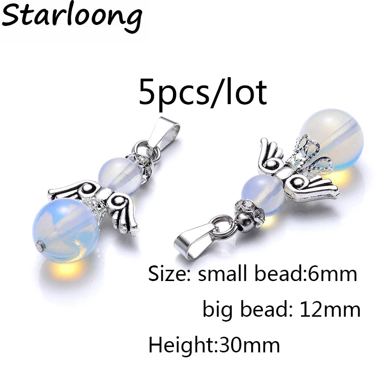 5pcs Angel Wing Glass Ball Charm Pendant DIY Jewelry Making