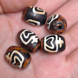 5pcs Natural Old Agate Dzi Bead Reddish Brown Retro Balls