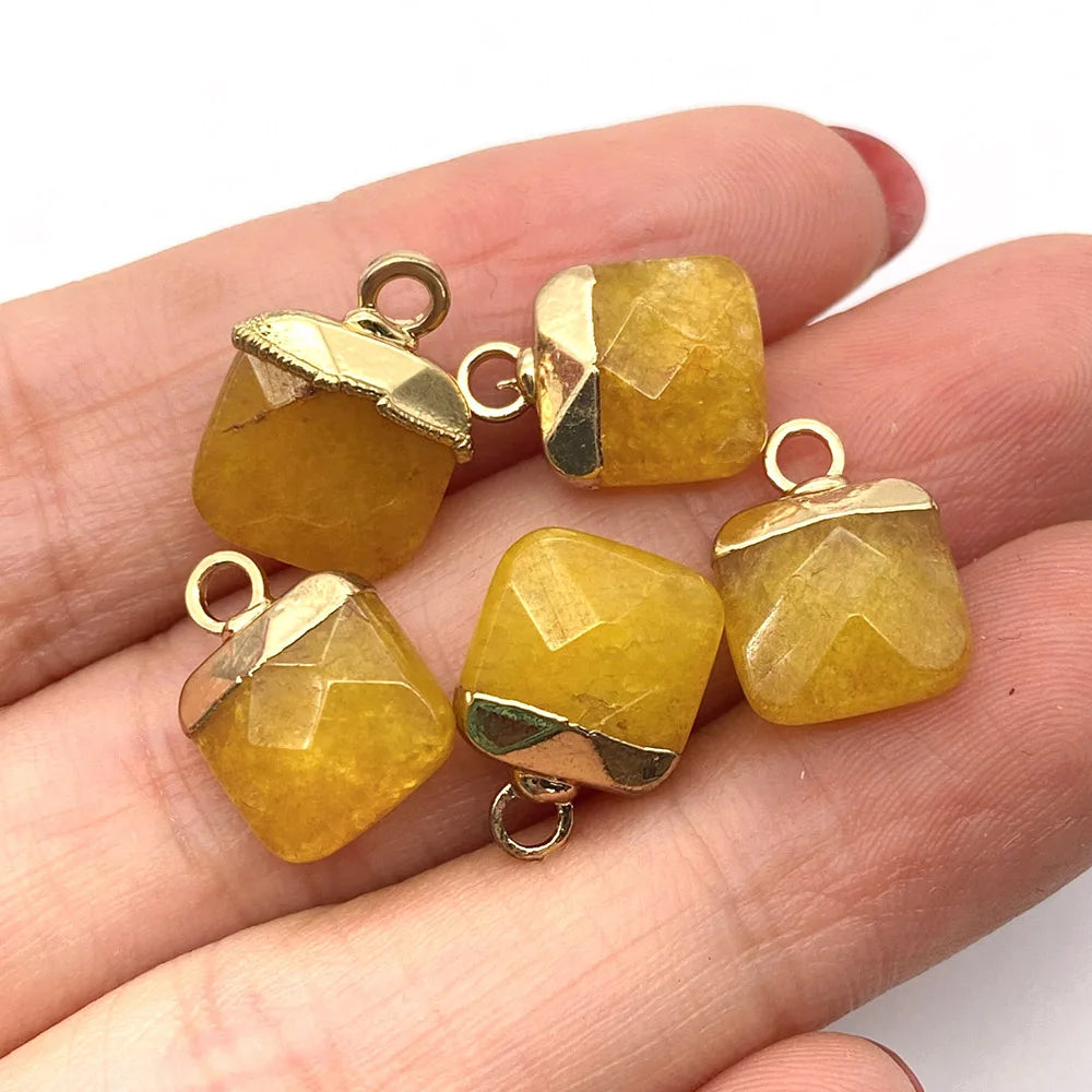 5pcs Square Charms 8 Colors Plated Natural Stones DIY Necklace