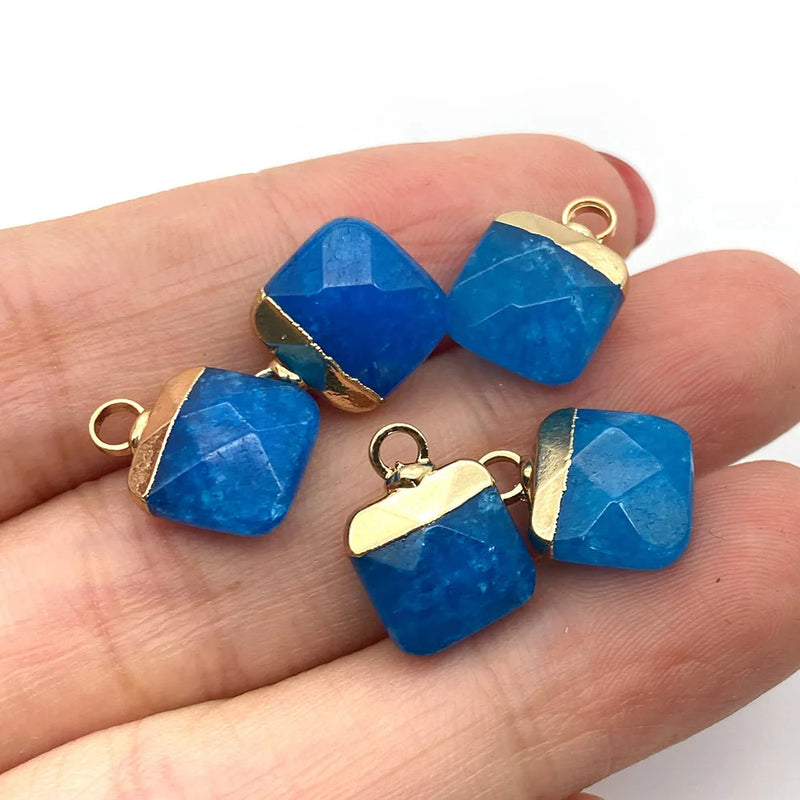 5pcs Square Charms 8 Colors Plated Natural Stones DIY Necklace