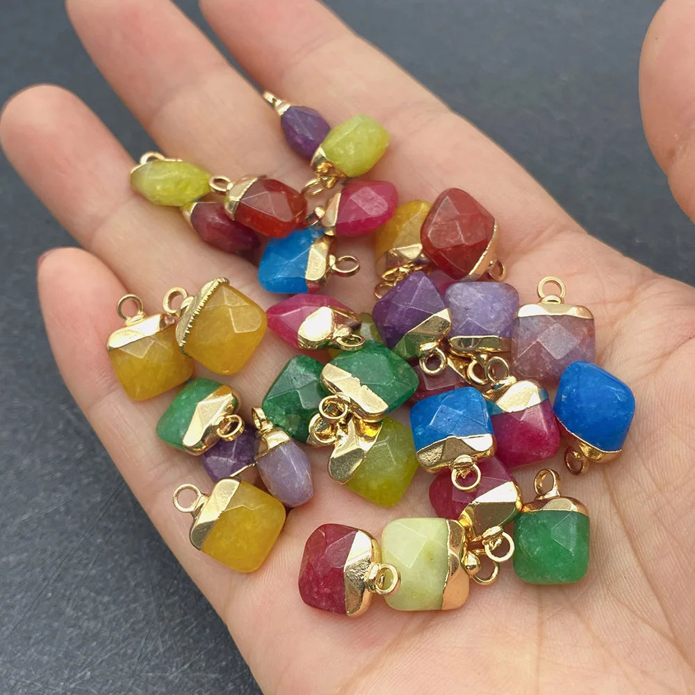 5pcs Square Charms 8 Colors Plated Natural Stones DIY Necklace