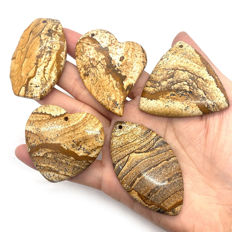 5pcs Mixed Shape Natural Stone Drawing Pendant Set for DIY Necklace