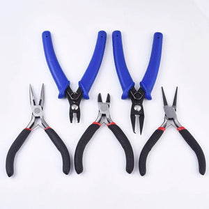 5pcs Jewelry Plier Sets with Split Ring Plier Crimping Wire Round Nose Cutter
