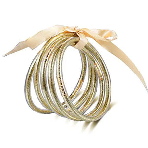 5pcs Glitter Filled Jelly Bangle Bracelets Lightweight Buddha Girl Bracelets