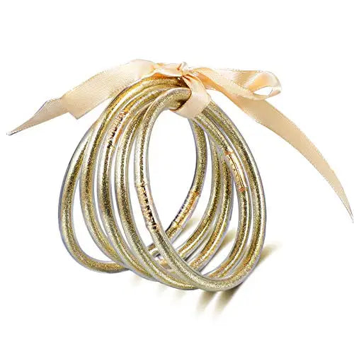 5pcs Glitter Filled Jelly Bangle Bracelets Lightweight Buddha Girl Bracelets